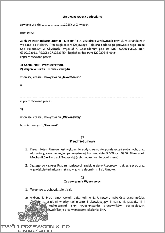 Wzór Aneksu Do Umowy Na Roboty Budowlane!