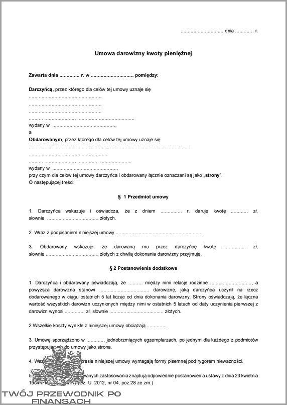 Umowa Darowizny Pieni dzy Z Urz du Skarbowego Wz r Lipiec 2026 
